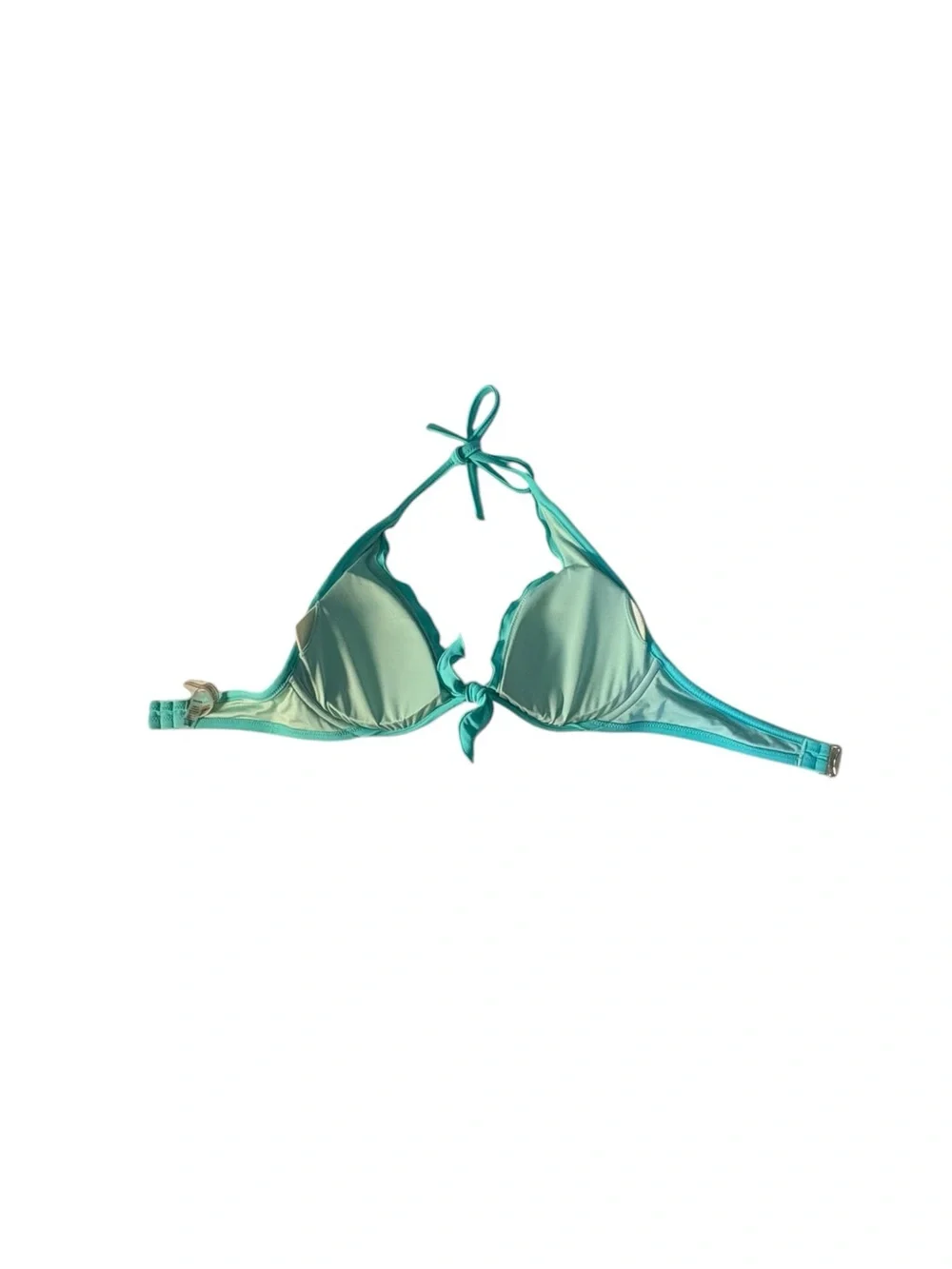 Victoria’s Secret 34D Turquoise Push Up Halter Bikini Top Ruffle Aqua Swim